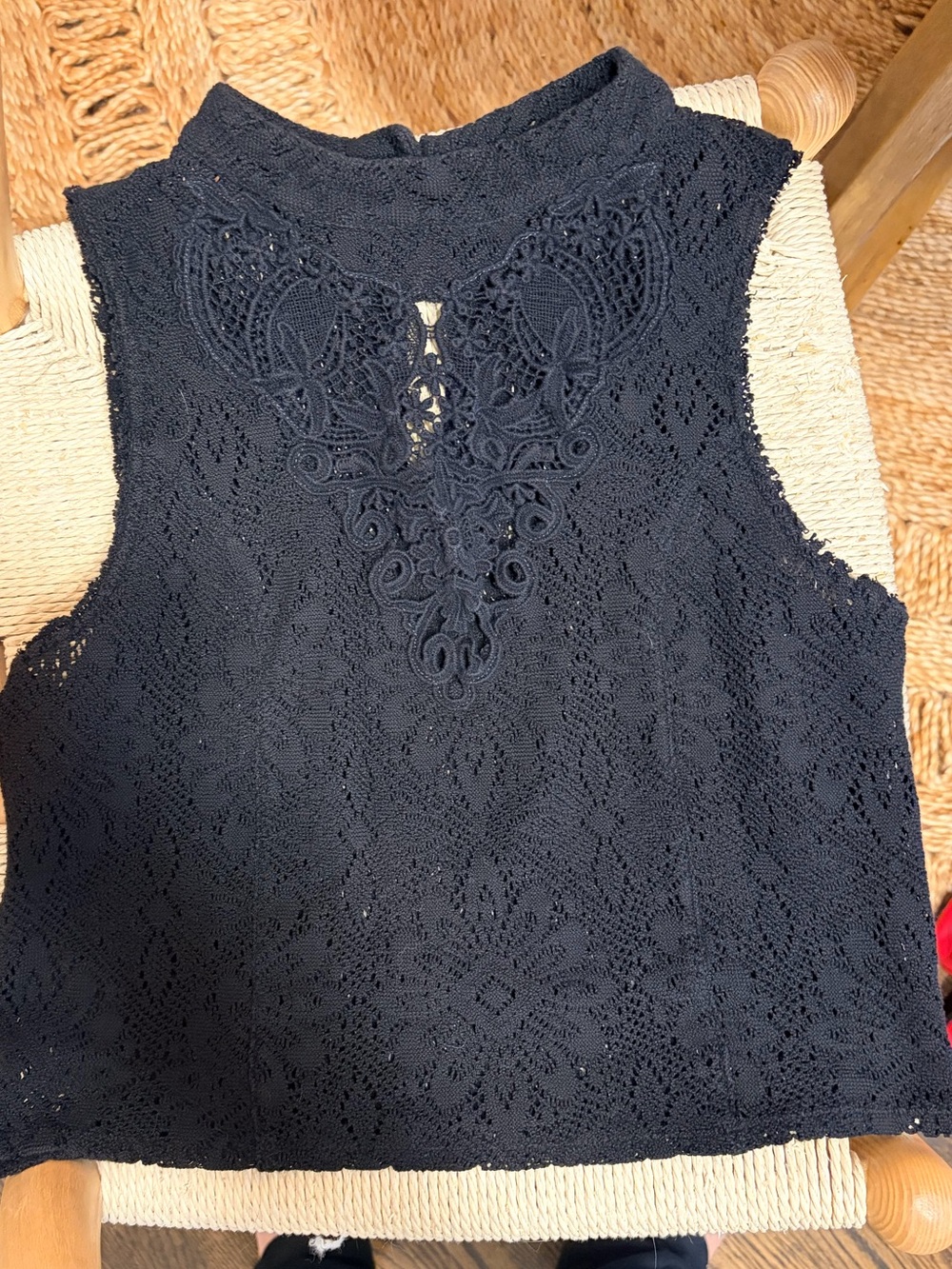 Free People Black Lace High Neck Top Small